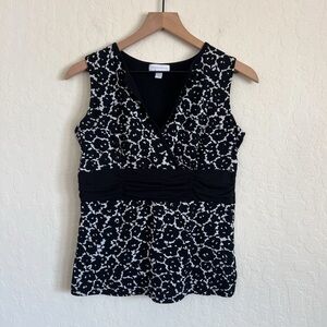 Vintage Y2K Charter Club Sleeveless Babydoll Top size Small Black White Floral